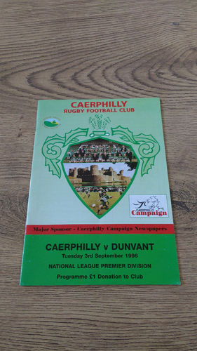 Caerphilly v Dunvant Sept 1996 Rugby Programme