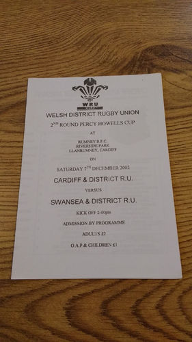 Cardiff & District v Swansea & District Dec 2002 Rugby Programme