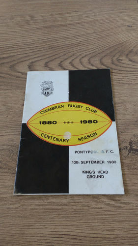Cwmbran v Pontypool Sept 1980 Rugby Programme