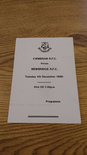 Cwmbran v Newbridge Dec 1990 Rugby Programme