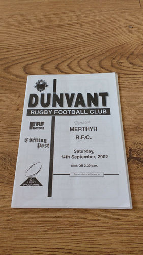 Dunvant v Merthyr Sept 2002 Rugby Programme