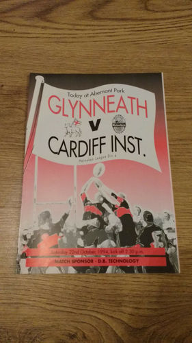 Glynneath v Cardiff Institute Oct 1994 Rugby Programme
