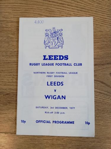 Leeds v Wigan Dec 1977 Rugby League Programme