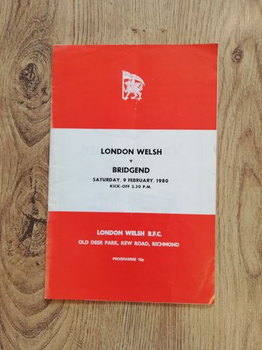 London Welsh v Bridgend Feb 1980 Signed Rugby Programme