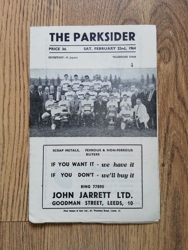 Hunslet v Hull Feb 1964 Rugby League Programme