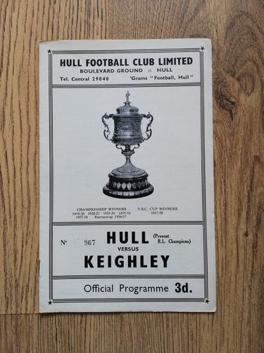 Hull v Keighley Jan 1959 Rugby League Programme