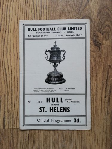 Hull v St Helens Feb 1959 Rugby League Programme