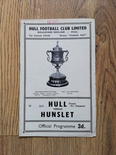 Hull v Hunslet Apr 1959 Rugby League Programme