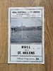 Hull v St Helens Apr 1960 Rugby League Programme
