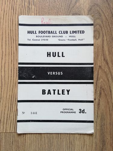 Hull v Batley Aug 1961 Rugby League Programme