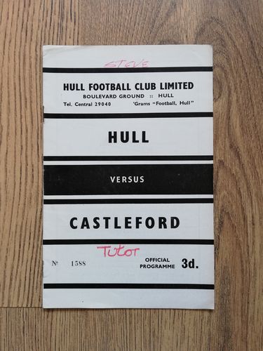 Hull v Castleford Nov 1961 Rugby League Programme