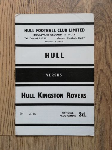Hull v Hull KR Sept 1962 Rugby League Programme