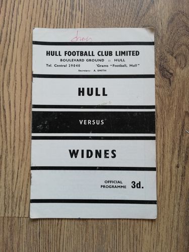 Hull v Widnes Mar 1963 Rugby League Programme