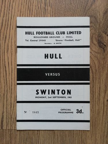 Hull v Swinton Sept 1963 Rugby League Programme