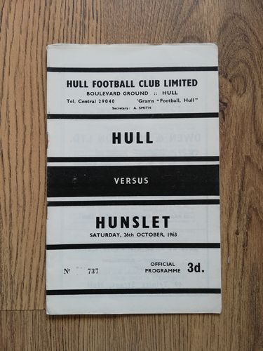 Hull v Hunslet Oct 1963 Rugby League Programme