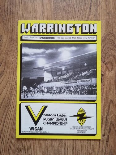 Warrington v Wigan Dec 1984 Rugby League Programme