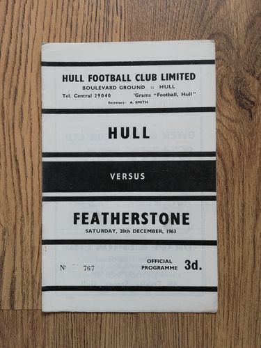 Hull v Featherstone Dec 1963 Rugby League Programme