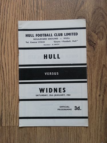 Hull v Widnes Jan 1964 Rugby League Programme