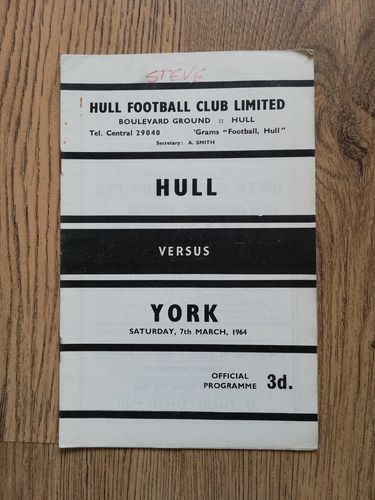 Hull v York Mar 1964 Rugby League Programme