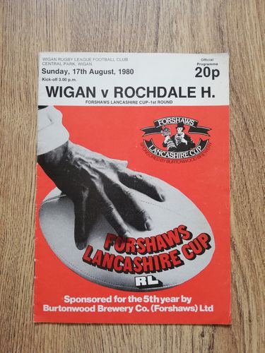Wigan v Rochdale Aug 1980 Lancashire Cup Rugby League Programme