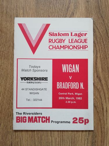 Wigan v Bradford Northern Mar 1982 Rugby League Programme
