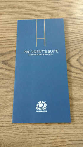 Scotland v New Zealand 2012 Rugby President's Suite Hospitality Itinerary Card