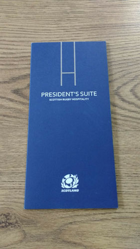 Scotland v Japan 2013 Rugby President's Suite Hospitality Itinerary Card