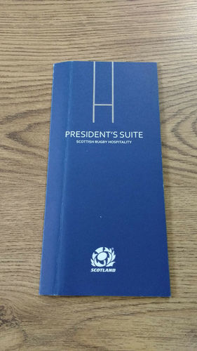 Scotland v South Africa 2013 Rugby President's Suite Hospitality Itinerary Card