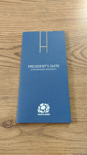 Scotland v Argentina 2014 Rugby President's Suite Hospitality Itinerary Card