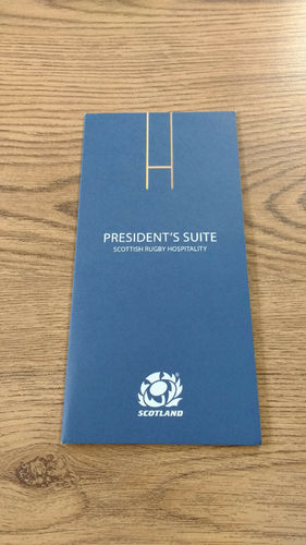 Scotland v New Zealand 2014 Rugby President's Suite Hospitality Itinerary Card