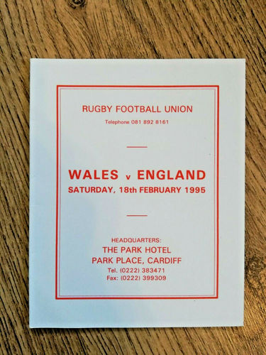Wales v England 1995 Rugby Itinerary Card