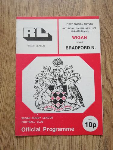 Wigan v Bradford Northern Jan 1978  Rugby League Programme