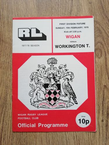Wigan v Workington Feb 1978 Rugby League Programme