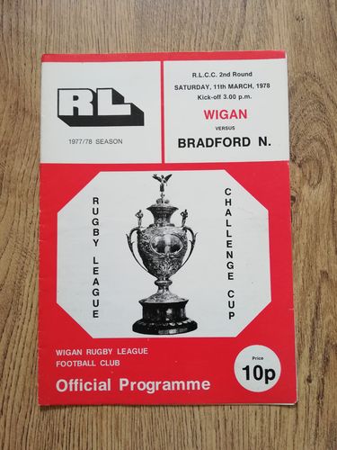Wigan v Bradford Northern Mar 1978 Challenge Cup Rugby League Programme