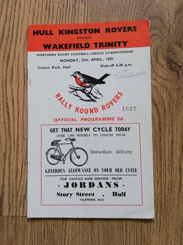 Hull KR v Wakefield Trinity Apr 1959 Rugby League Programme