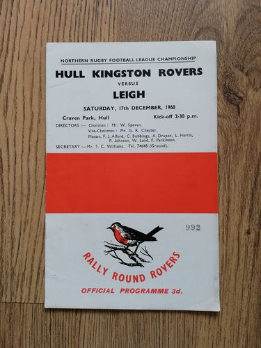 Hull KR v Leigh Dec 1960 Rugby League Programme