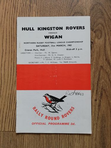Hull KR v Wigan Mar 1962 Rugby League Programme