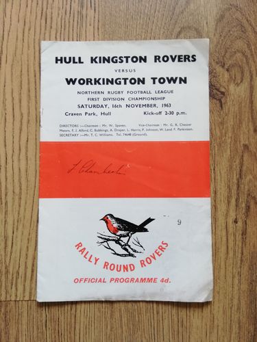Hull KR v Workington Nov 1963 Rugby League Programme