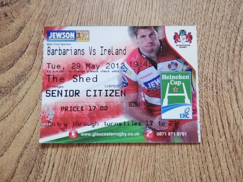 Barbarians v Ireland May 2012 Used Rugby Ticket