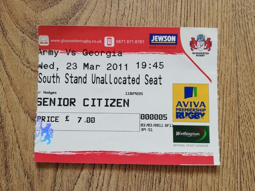 British Army v Georgia Mar 2011 Used Rugby Ticket