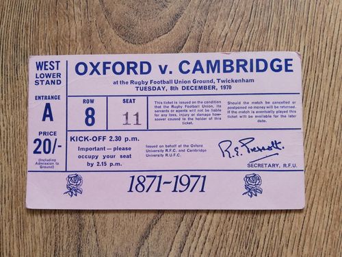 Oxford University v Cambridge University Dec 1970 Used Rugby Ticket