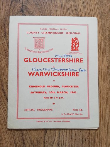 Gloucestershire v Warwickshire 1963 County Semi-Final Rugby Programme