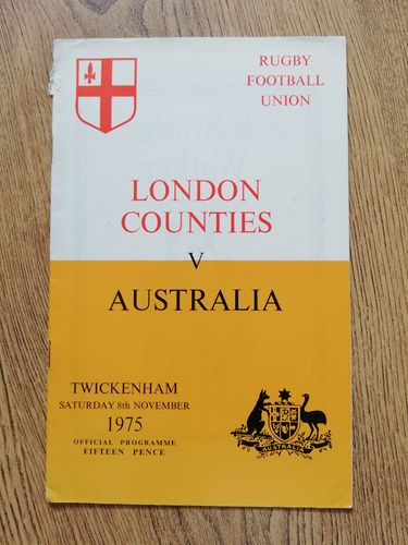 London Counties v Australia 1975 Rugby Programme