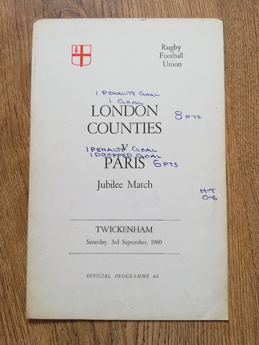 London Counties v Paris Sept 1960 Jubilee Match Programme