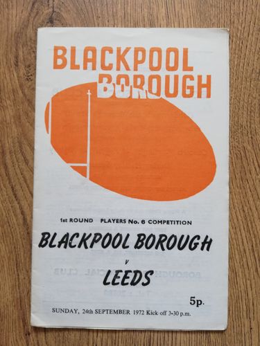 Blackpool Borough v Leeds Sept 1972 Players No6 Trophy Rugby League Programme