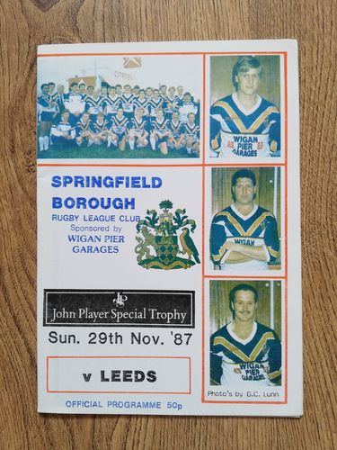 Springfield Borough v Leeds 1987 JP Trophy Quarter-Final Rugby League Programme