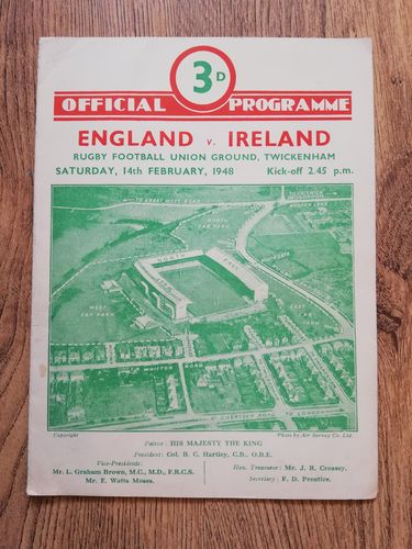 England v Ireland 1948 Rugby Programme