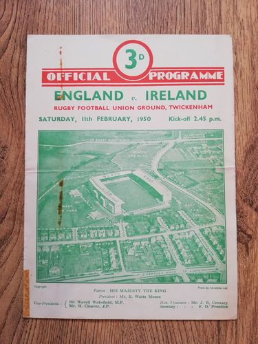 England v Ireland 1950 Rugby Programme