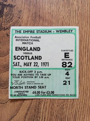 England v Scotland May 1971 Used Football Ticket
