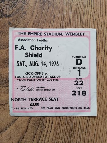 Liverpool v Southampton Aug 1976 Charity Shield Used Football Ticket